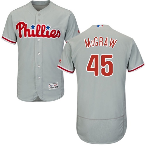 Phillies #45 Tug McGraw Grey Flexbase Authentic Collection Stitched MLB Jersey - Click Image to Close